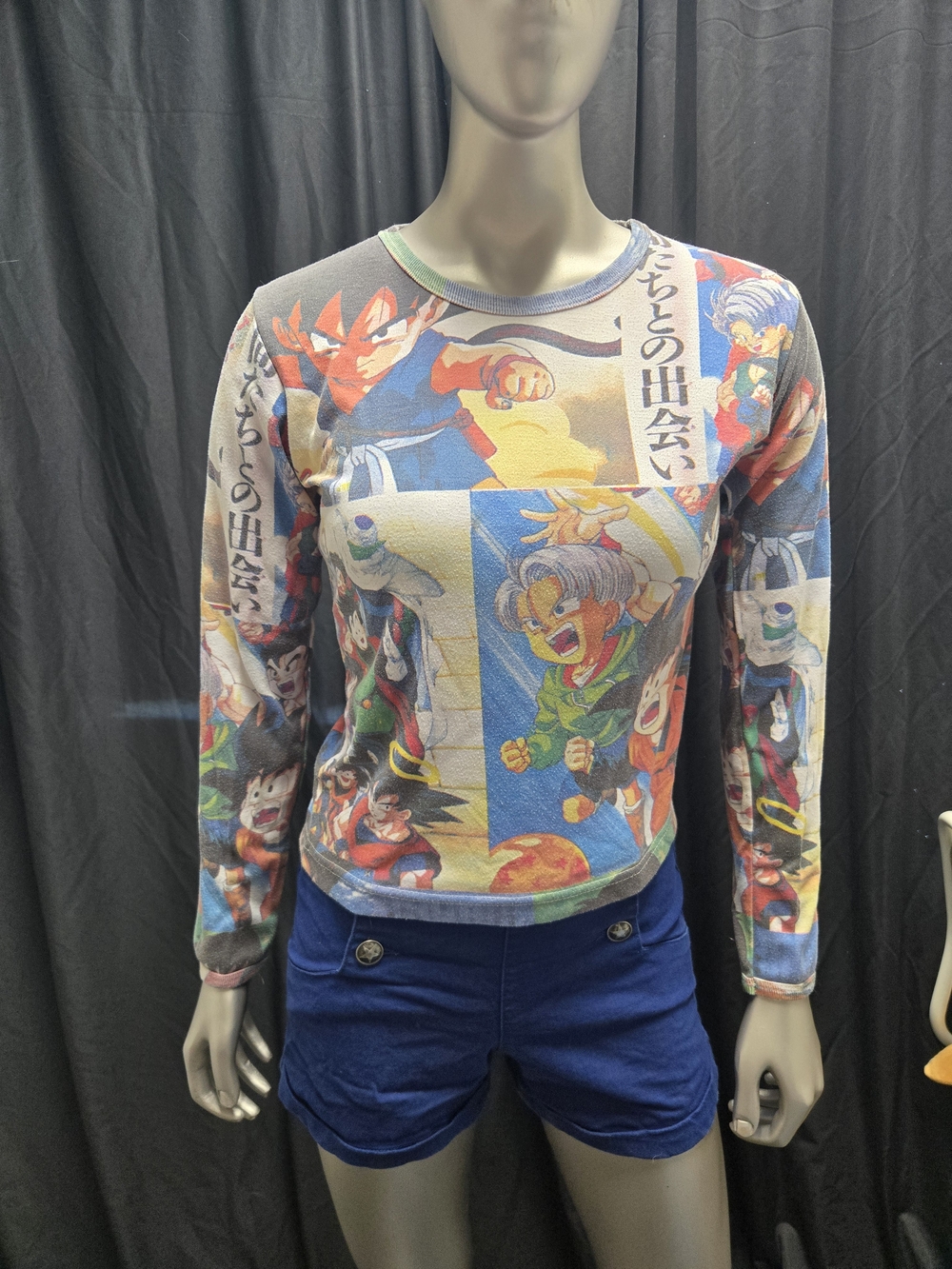 Vintage 90's Dragon Ball Z Comic Panel Long Sleeve Crop Top in Multicolor